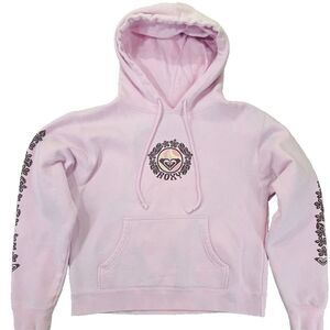 Vintage Roxy Hoodie Y2k Womens Size M Baby Pink Aloha Flowers Surf Skate